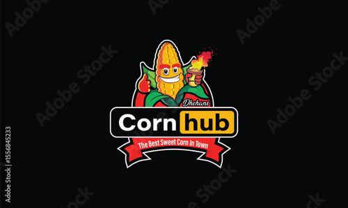 Corn Hub Sweet Corn Cartoon Logo