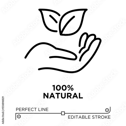 The line icon vector illustrates a cosmetic product made entirely from natural ingredients. The line icon is isolated on a transparent background and can be edited as needed