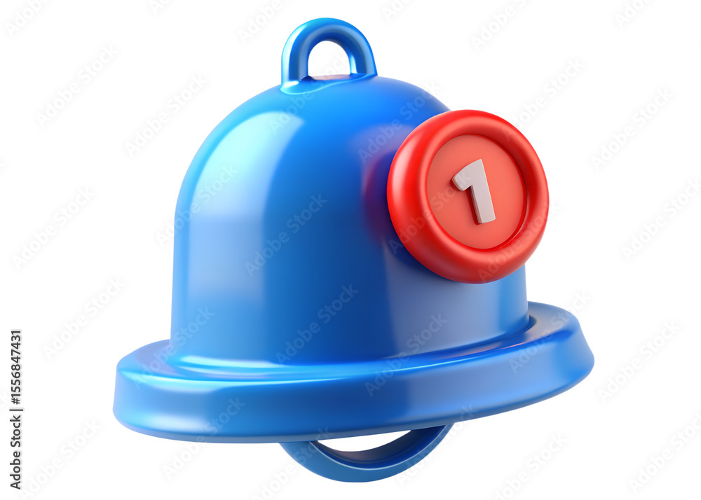 Fototapeta premium A vibrant blue 3d rendered bell icon with a red notification badge displaying the number one symbolizing a new alert or message