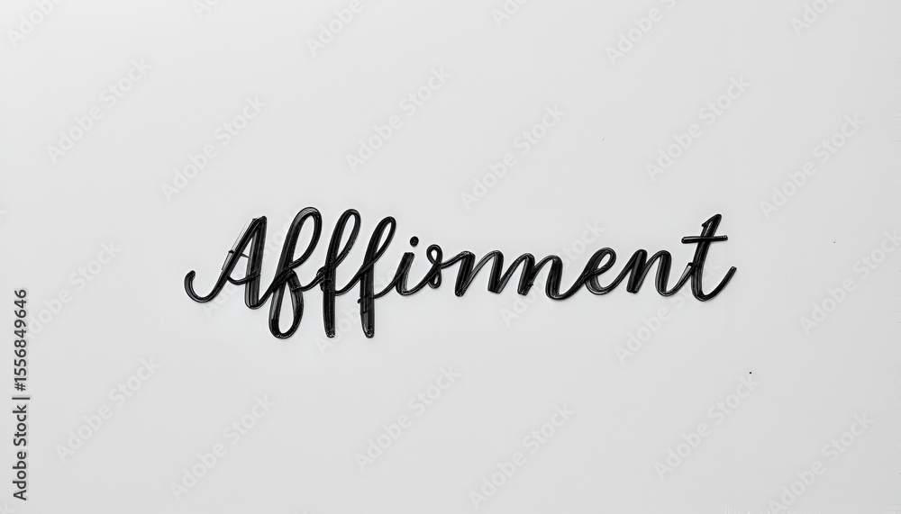 Fototapeta premium Elegant script typography displays the word Affirmation in a stylish black font on a minimalist white background for inspirational designs.