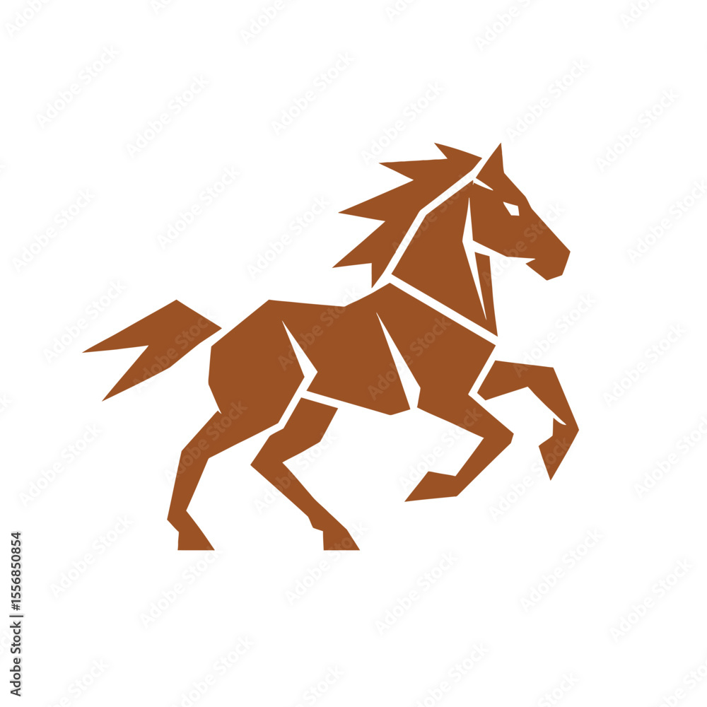 Fototapeta premium Geometric brown horse dynamically leaping upward