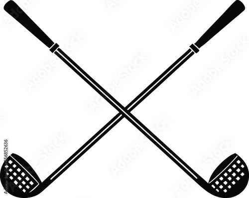 Vector art of two crossed golf clubs isolated on white background in black and white