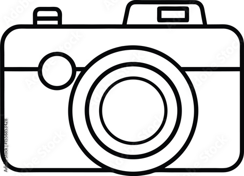 Symmetrical DSLR Camera Vector with Thin Black Line