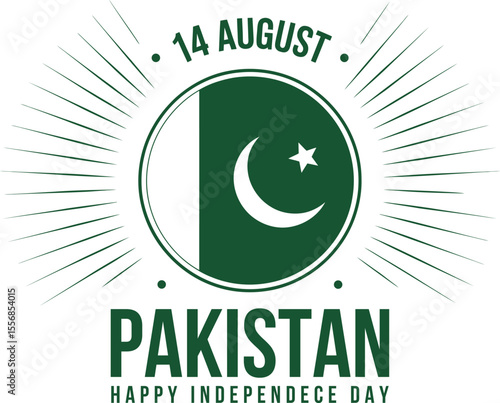 Happy independence day pakistan flag 14 august celebration green white on transparent background