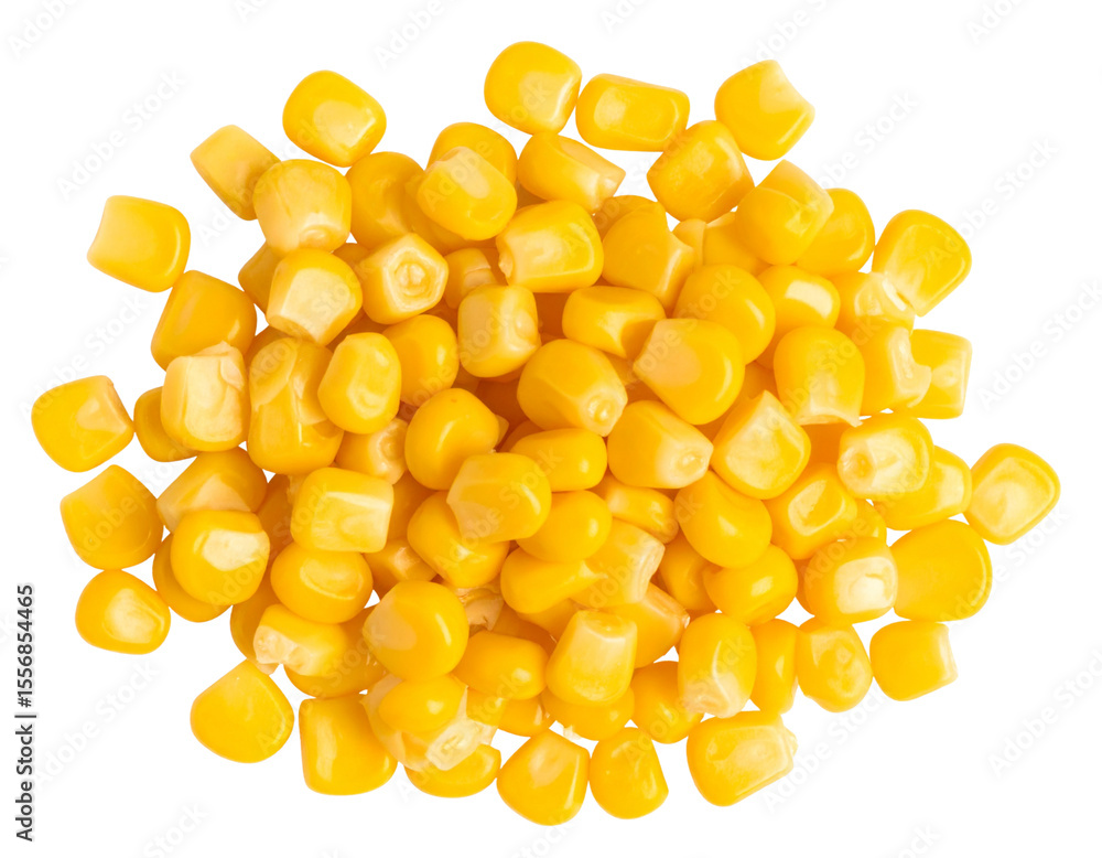 Top view of fresh yellow corn kernels pile, isolated on transparent white background PNG Top view of fresh yellow corn kernels pile, isolated on transparent white background PNG