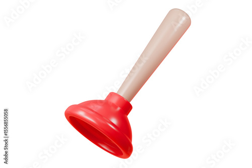 Murais de parede 3D Minimal Cartoon Red rubber toilet plunger icon isolated on transparent white background