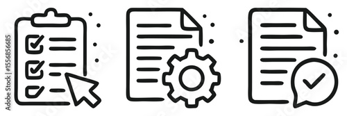 Adaptive learning assessment icon set. Includes icons for online tests, curriculum customization, and personalized feedback. Outline doodle vector for educational technology.