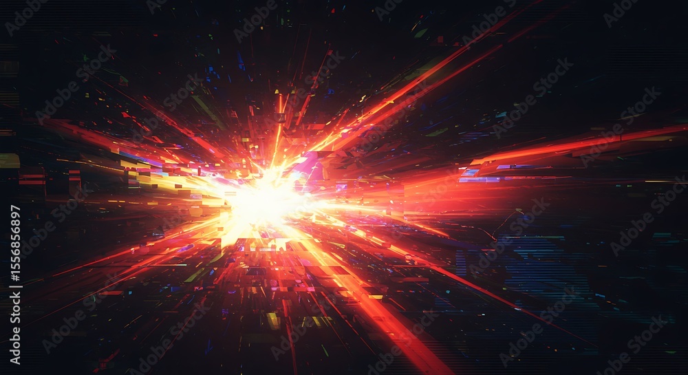 Naklejka premium Fiery Cosmic Explosion Abstract Art of a Starburst