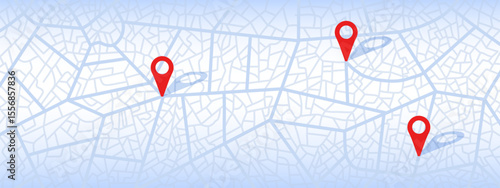 Map with POI, point of interest. City map with GPS pins. Navigation and direction, Travel and tourism concept. Map Guide for tourists. Streets and roads, top view