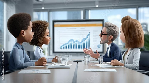 Diverse business people meeting in cartoon style office