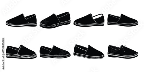 Minimalist espadrilles shoes set isolated on white background.