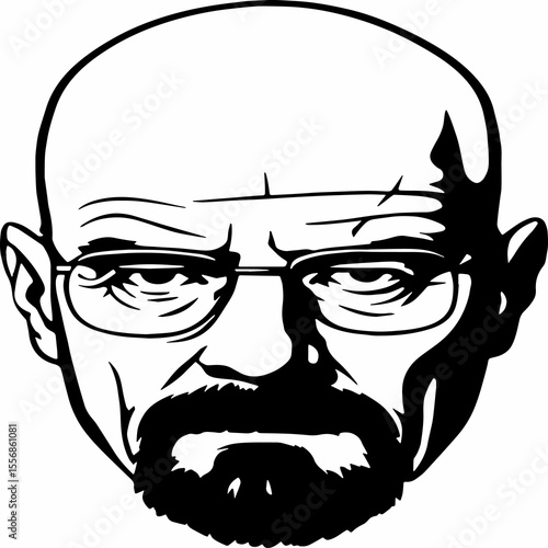 black and white sillhouette of a Walter White isolated white background