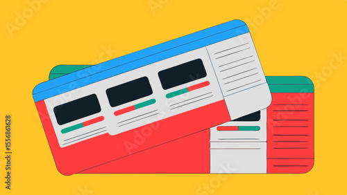 Journey Awaits: A pair of vibrant train tickets, one atop the other, are arranged against a sunny yellow background. These tickets represent a forthcoming travel opportunity.