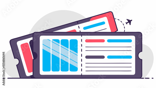 Travel Tickets: Two stylized airline tickets with vibrant colors, symbolizing the gateway to adventure, flight, and the anticipation of journeys.