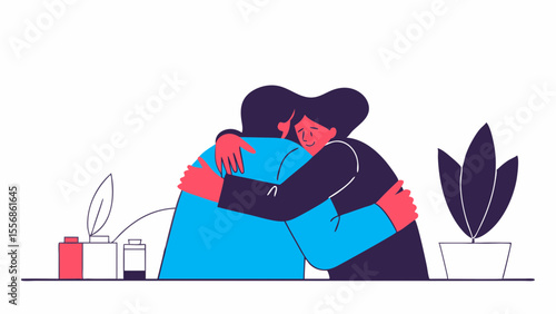 Comforting Embrace: A comforting embrace of two figures, showcasing love, empathy, and support. The simplistic design accentuates connection.