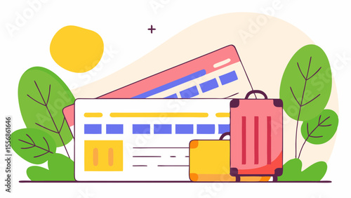 Travel Essentials Illustration: A whimsical illustration of travel essentials, including flight tickets and luggage, evokes a sense of anticipation and the allure of exploration.