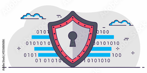 Digital Fortress: A digital shield, symbolic of secure cyberspace, hovers protectively over binary data streams. The illustration evokes a sense of security.