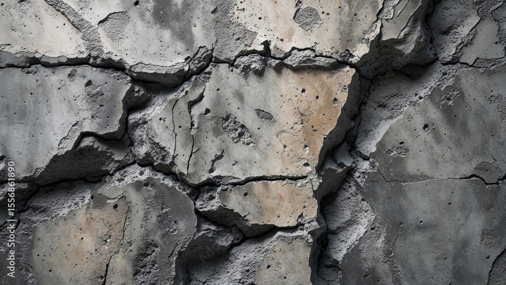 Fototapeta premium Rough Detailed Concrete Wall with Cracks and Destruction Material Texture