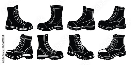 Work shoes silhouette set isolated on white background.