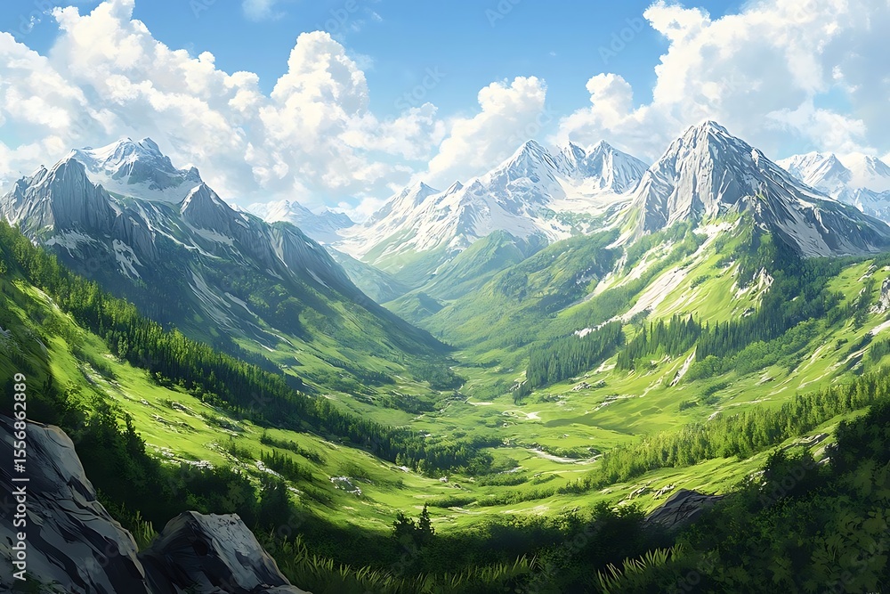 Obraz premium Sunny Alpine Valley Landscape. (16)
