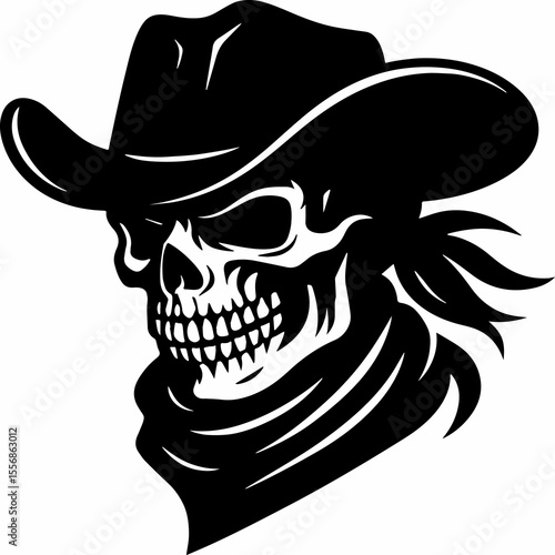 Fototapeta black and white sillhouette of a deadshot cowboy isolated white background