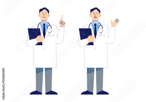 説明や案内をする男性医師の全身イラスト