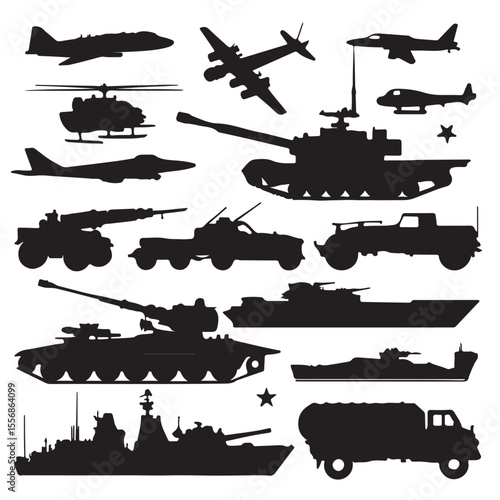 military aircraft helicopter tank truck plan submarine vector silhouette