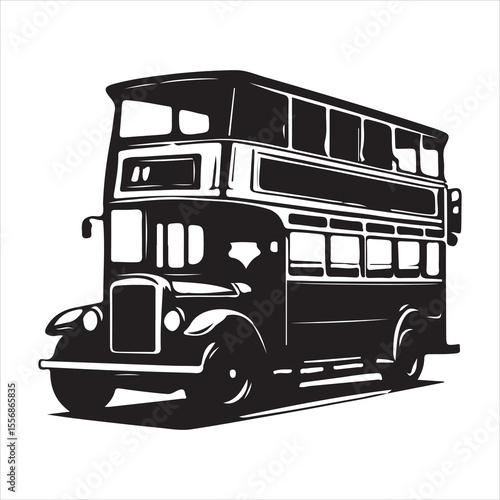 black and white double decker bus clip art preview