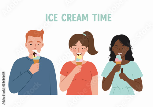 Diverse Group of Friends Enjoying Delicious Ice Cream Cones