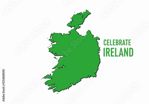 Green outline map of Ireland with Celebrate Ireland text on a white background, ideal for national pride and event themes.