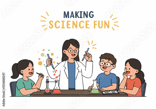 Making Science Fun: Teacher and Students Doing an Experiment in the Classroom