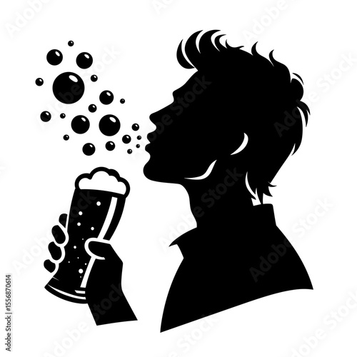 Man exhaling bubbles while holding beer symbolizing carefree enjoyment