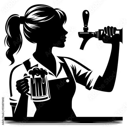 black silhouette woman pouring beer from tap clip art preview