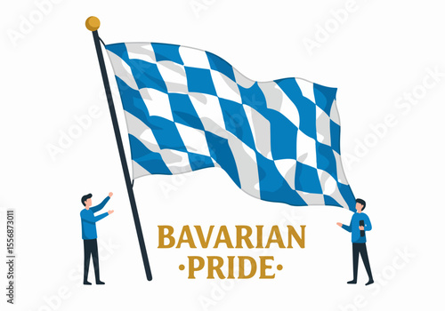 Bavarian Pride Illustration with Waving Flag and Figures