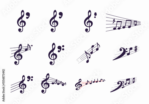 Set of Various Music Notation Elements and Symbols Illustration