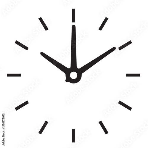 A minimalist vector icon of a clock face with hour and minute hands, indicating a time close to 10:10, against a white background.