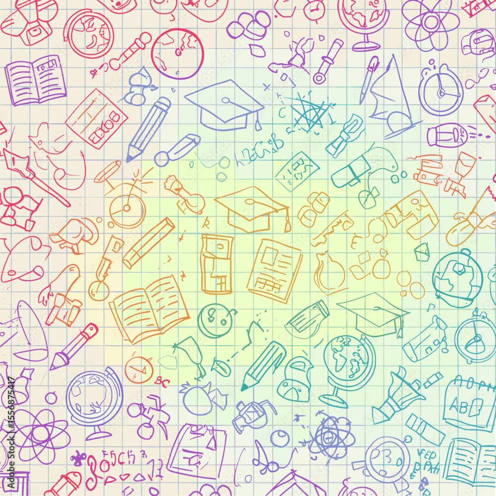 Rainbow Doodle Back to School Seamless Pattern Rainbow Doodle Back to School Seamless Pattern