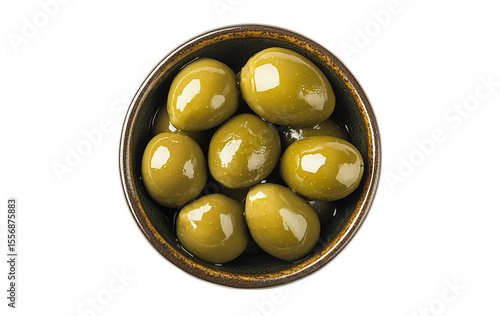 Bowl of green olives isolated on transparent background