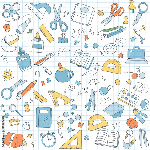 Back to School: Colorful Doodle Stationery and Supplies Pattern