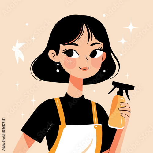 Short-haired female cleaner,vector