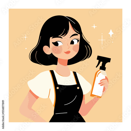 Short-haired female cleaner,vector