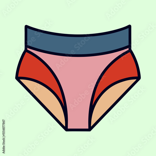 Stylized illustration of women's underwear in pink, red, orange, and blue colors