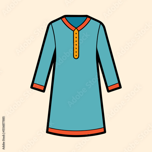 Stylized illustration of a blue kurta shirt with orange trim, flat design