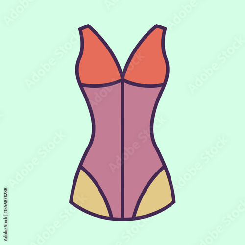 Colorful One Piece Swimsuit Illustration in Pink, Orange, and Beige Tones