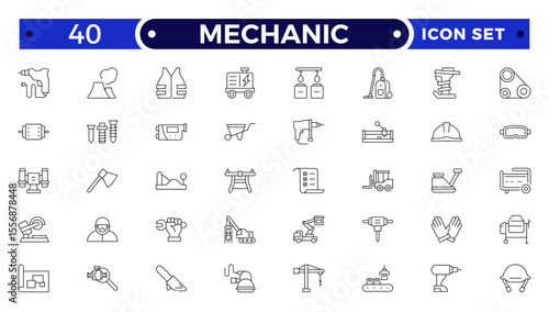 Mechanic Outline icon set. Repair worker sign. Industrial technician with wrench symbol. Maintenance and service tradesman pictogram. Workshop and professional expertise.