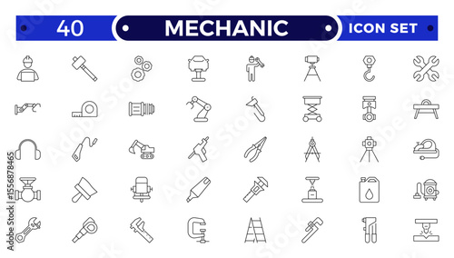 Mechanic Outline icon set. Repair worker sign. Industrial technician with wrench symbol. Maintenance and service tradesman pictogram. Workshop and professional expertise.