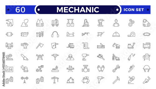 Mechanic Outline icon set. Repair worker sign. Industrial technician with wrench symbol. Maintenance and service tradesman pictogram. Workshop and professional expertise.
