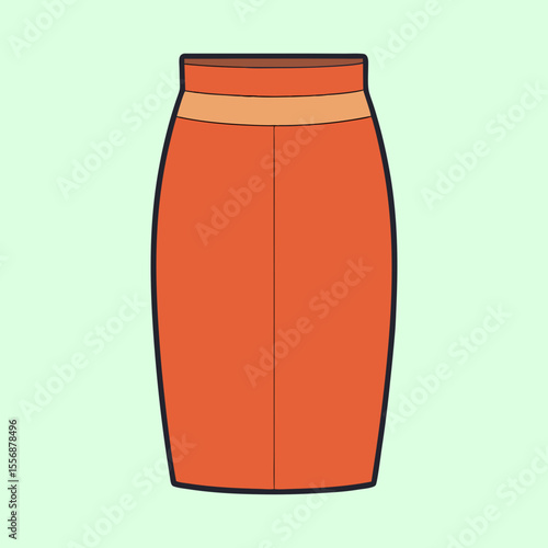 Illustration of an orange pencil skirt with a lighter colored waistband