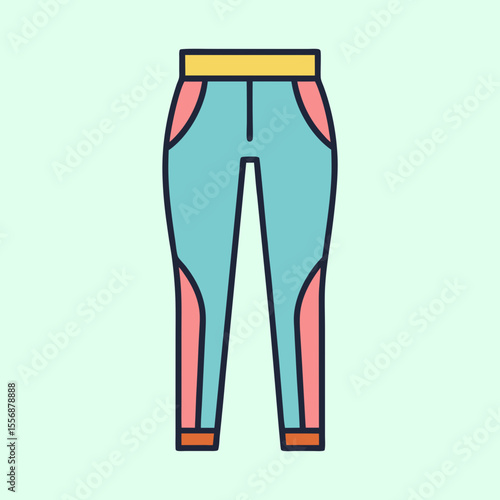 Illustration of tight fitting athletic leggings with color block design aesthetic