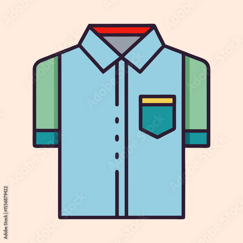 Stylized short sleeved button down shirt with green sleeves and pocket